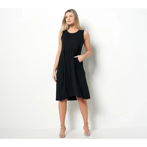 LOGO by Lori Goldstein Petite Rayon 230 Dress Black Petite Small A489025 - Picture 1 of 1